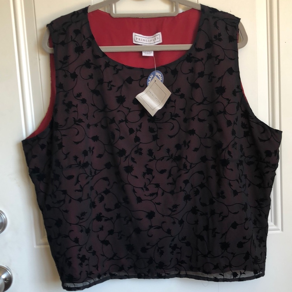 PRINCIPLES WOMENS SLEEVELESS TOP SIZE 3X BLACK & RED NWT 100% POLY